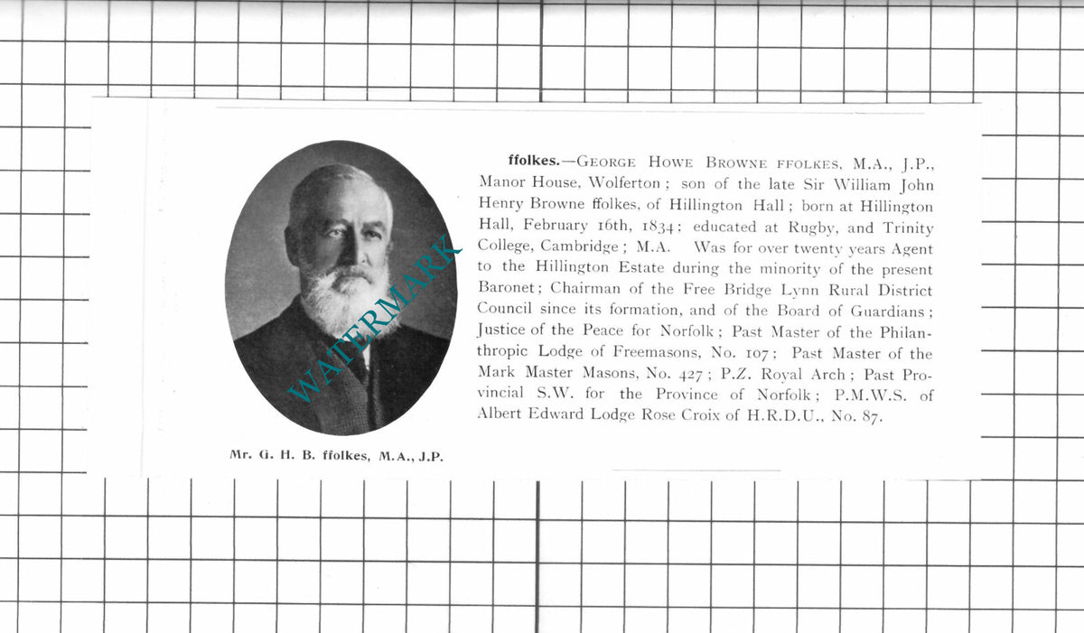 Mr George Howe Browne Ffolkes Manor House Wolferton - 1911 Clipping