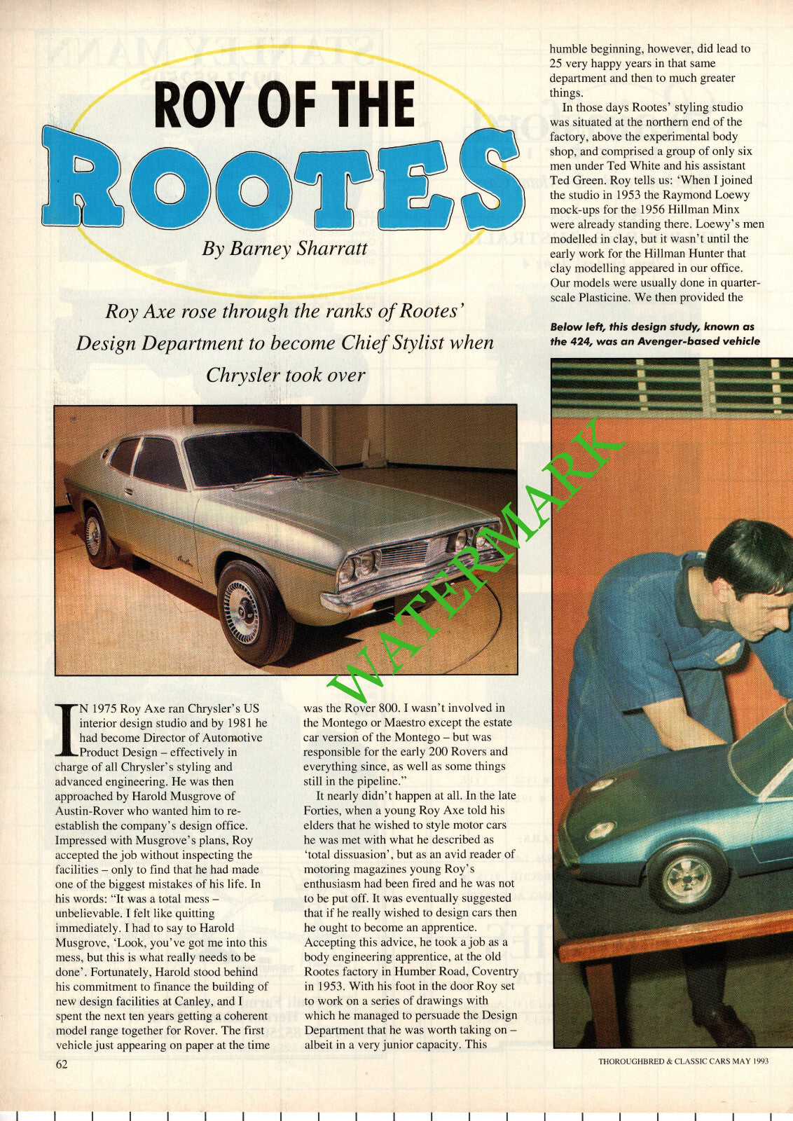 Roy Axe Rootes Design Studio Whitley - 1993 Article