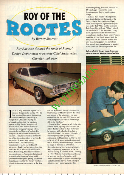 Roy Axe Rootes Design Studio Whitley - 1993 Article