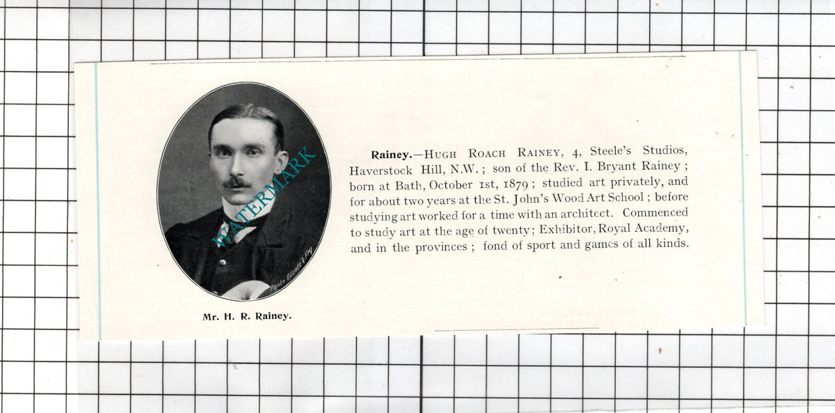 Mr Hugh Roach Rainey Son of Rev I Bryant Rainey Bath-  c.1905 Clipping