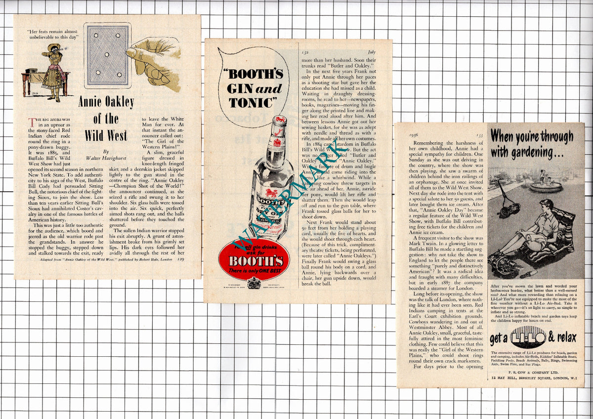 Annie Oakley Wild West Walter Havighurst  - 1956 Small Article