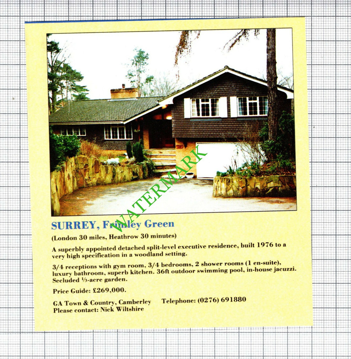 Frimley Green Surrey  House Sale Advert - 1991 Cutting