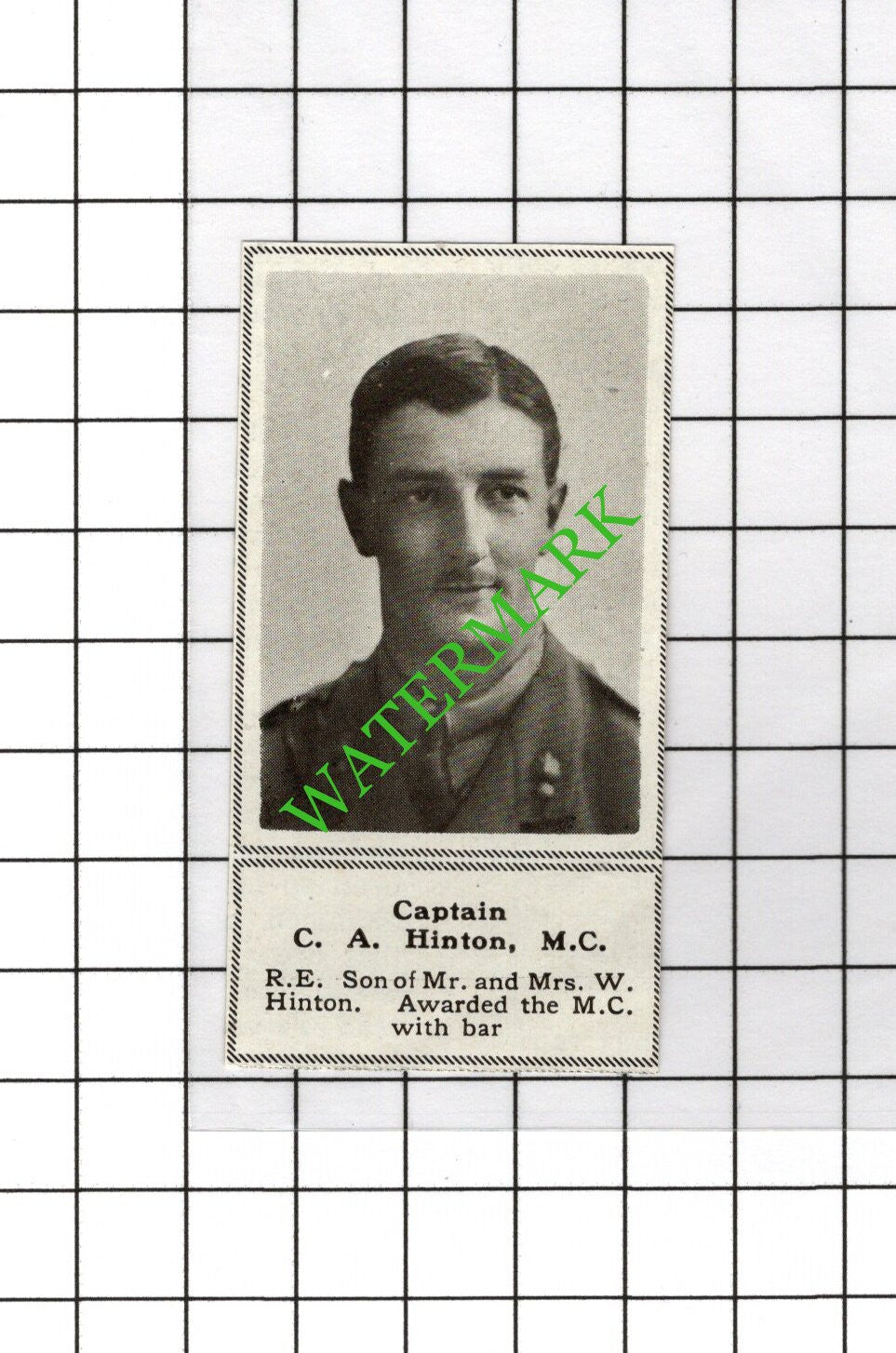 Captain C A Hinton Royal Engineers Great War WW1 - 1918 SMALL Cutting