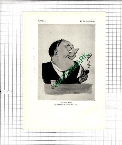 Mr Cecil King HM Bateman / Mr Derwent Wood Caricature - 1928 Illustration