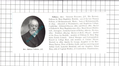 Rev Spencer Fellows Pulham St Mary / Henry Walter Geldart Ipswich -1911 Clipping