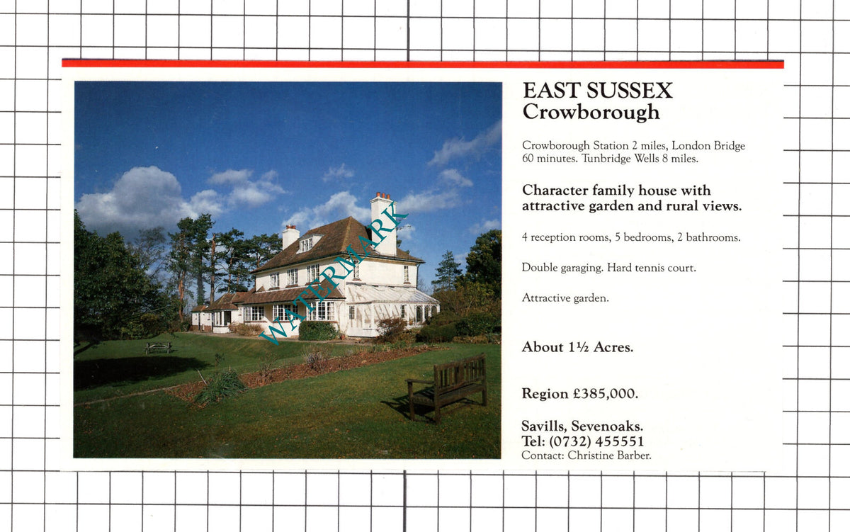 Crowburgh East Sussex / West Kingsdown Kent House Sale Advert -1990 Clipping