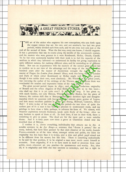 Charles Meryon French Artist Etcher Frederick Wedmore - 1898 Article
