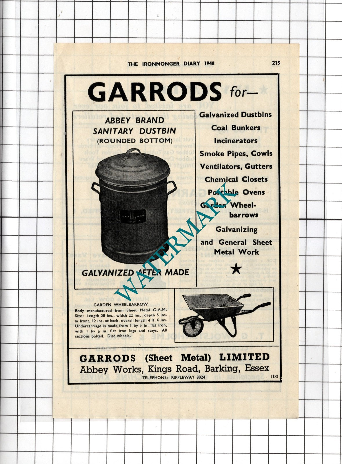 Garrods Sheet Metal Ltd Barking Essex  - 1948 Small Advert