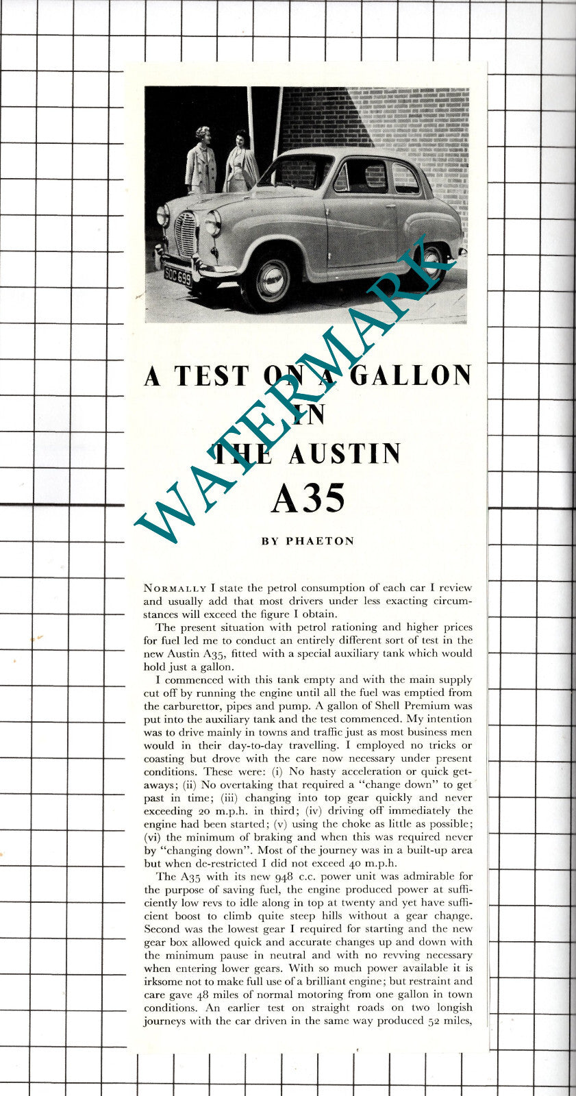 Austin 35 Car Review - 1957 Double-Sided Clipping