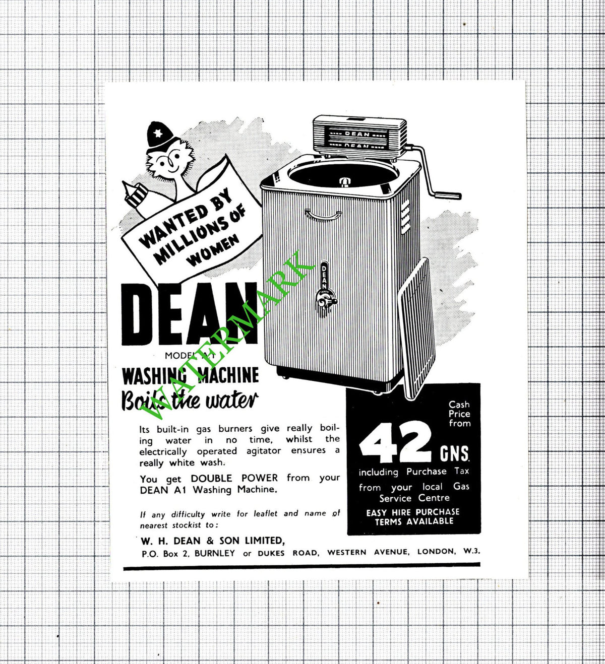 W H Dean & Son Ltd Washing Machine SMALL ADVERT   - 1956 Cutting