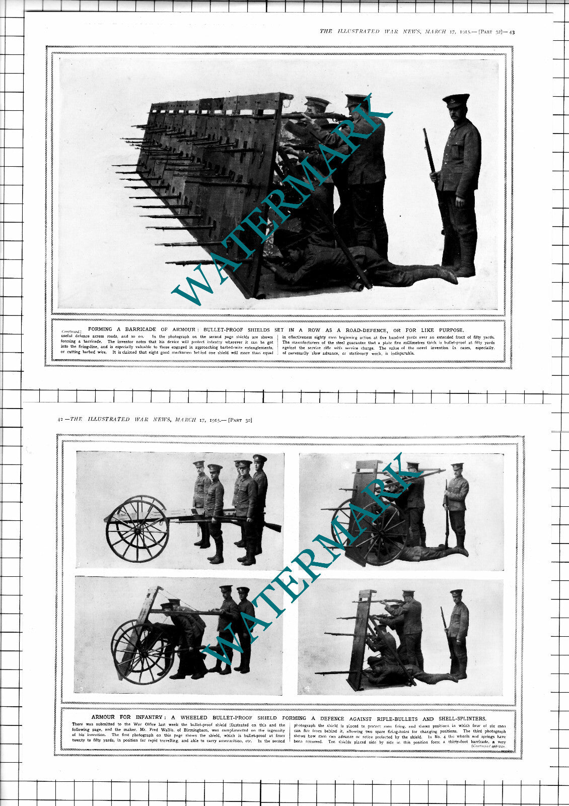 Fred Wallis Birmingham Bullet Proof Shield - 1915 Two-Part Clipping / Print