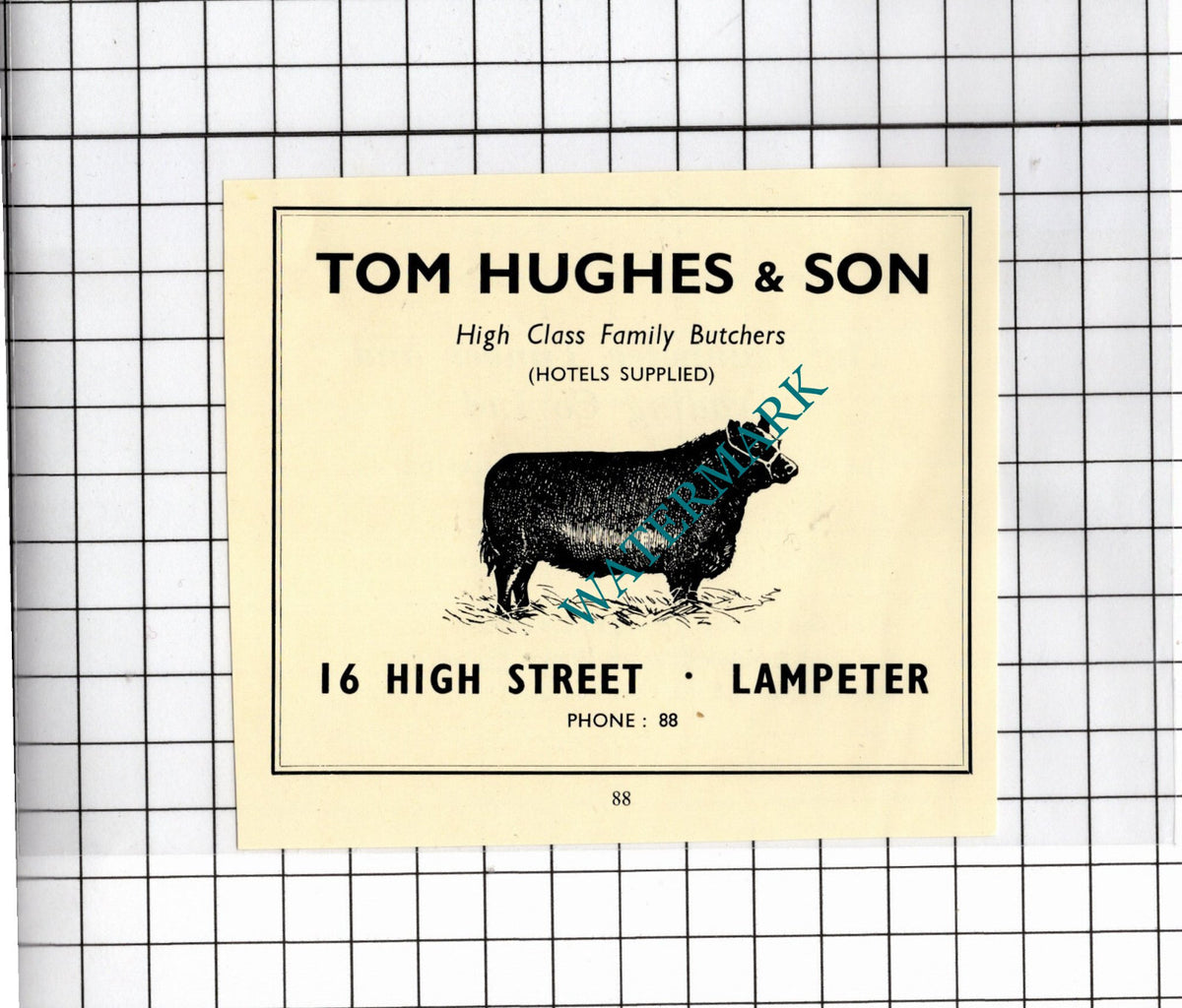 Tom Hughes & Son Butchers Lampeter Timber and Trading Wales  -1957 Small Advert