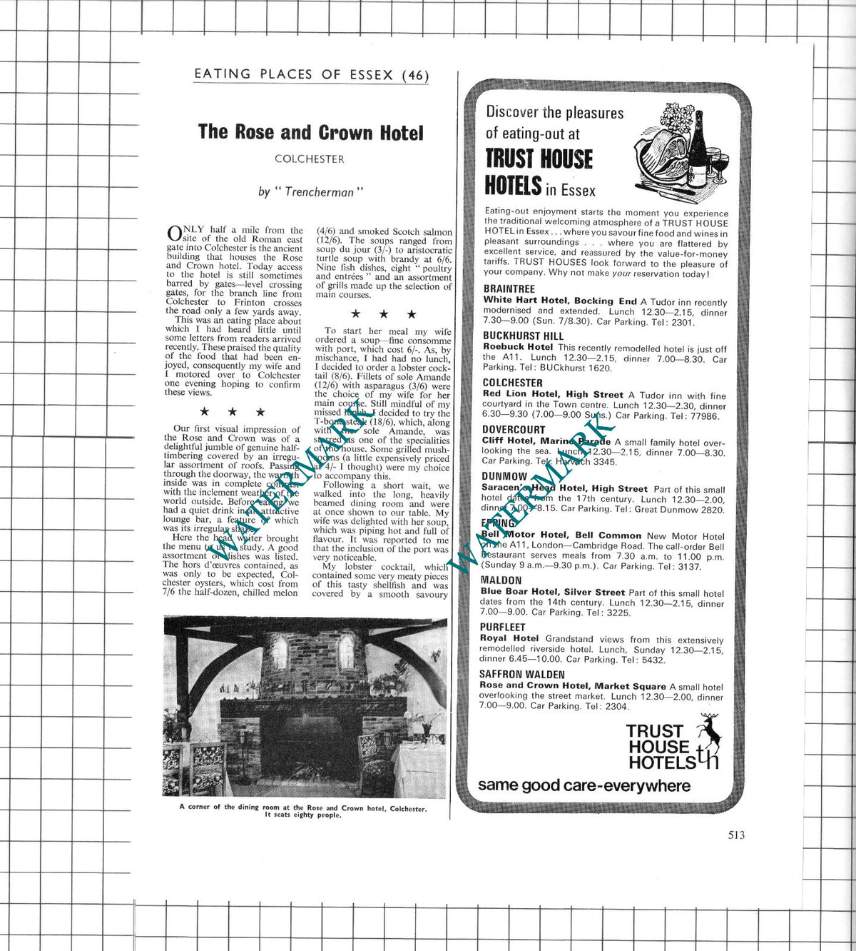The Rose and Crown Hotel Colchester Essex - 1967 Clipping