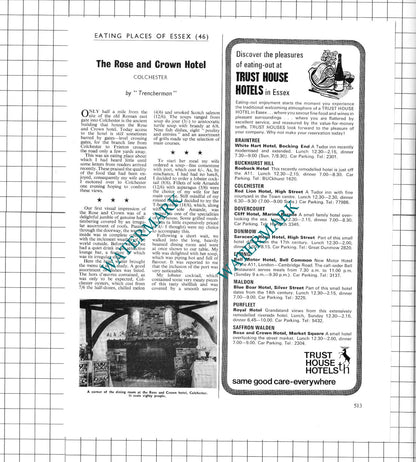 The Rose and Crown Hotel Colchester Essex - 1967 Clipping