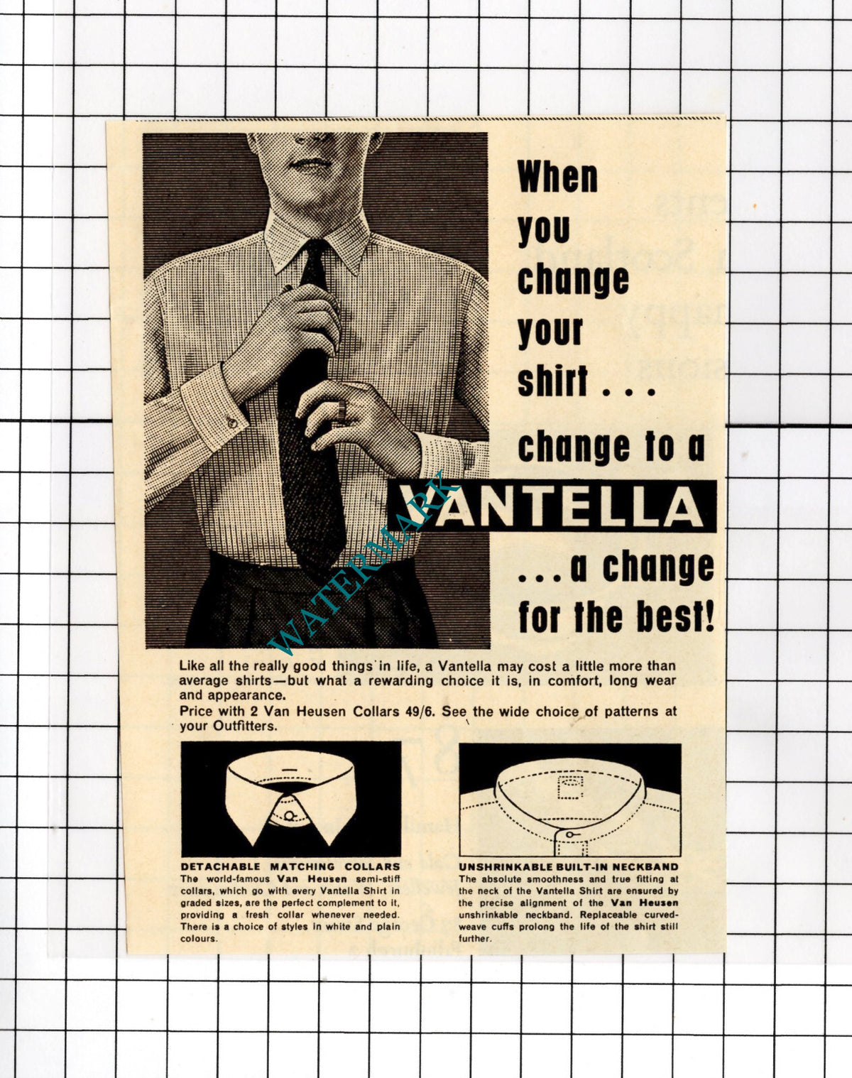 Vantella Shirt ADVERT - 1961 Small  Cutting