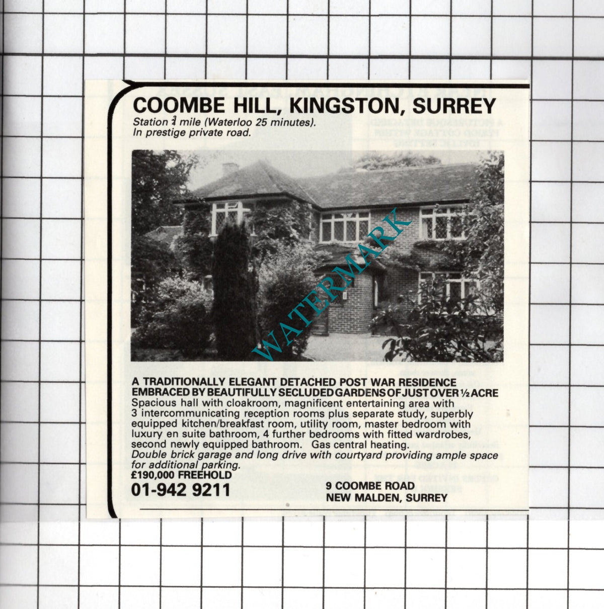 Coombe Hill Kingston Surrey   - 1980 House Sale Advert