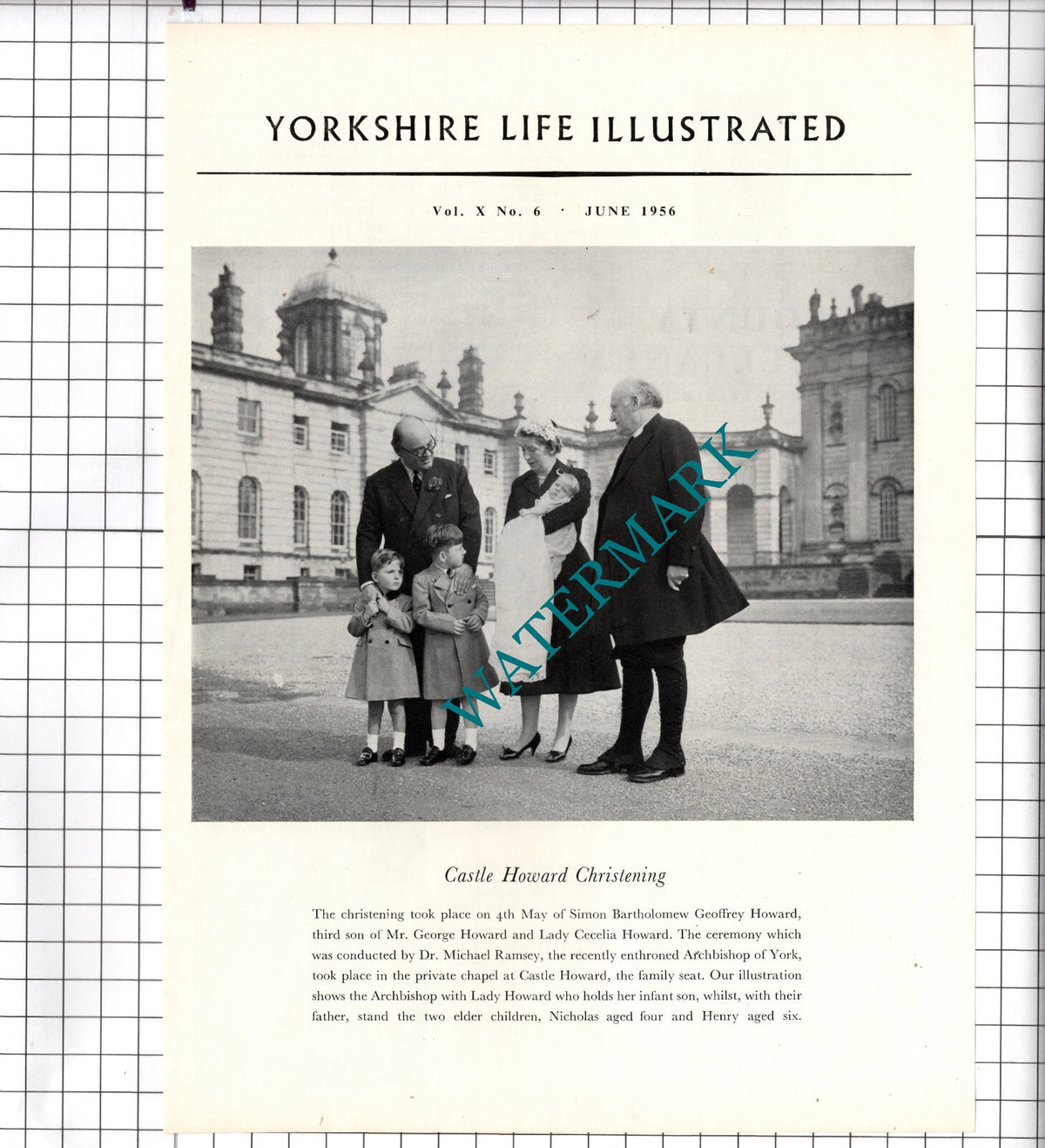 Castle Howard Yorkshire Simon Bartholomew Geoffrey Howard  - 1956 Clipping