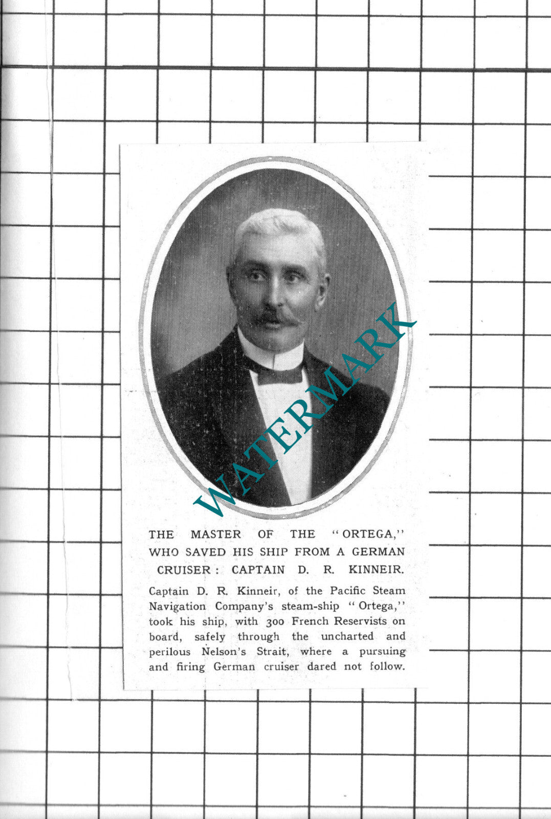Captain D R Kinneir Ortega Ship Great War WW1 - 1914 Small Clipping