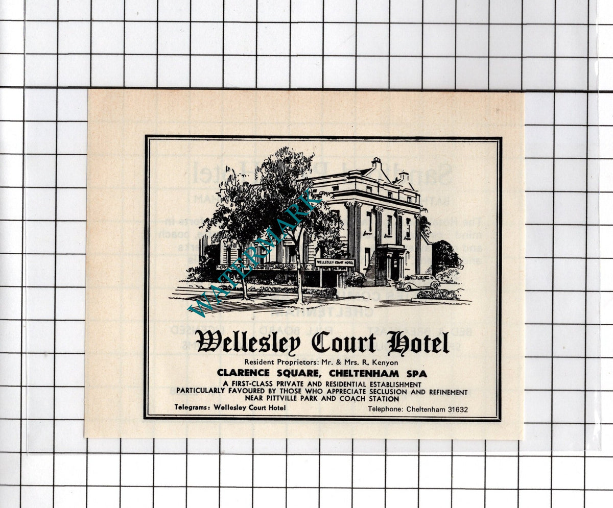 Wellesley Court Hotel Cheltenham Spa Kenyon Sandford Park Hotel   c.1970s Advert