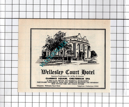 Wellesley Court Hotel Cheltenham Spa Kenyon Sandford Park Hotel   c.1970s Advert