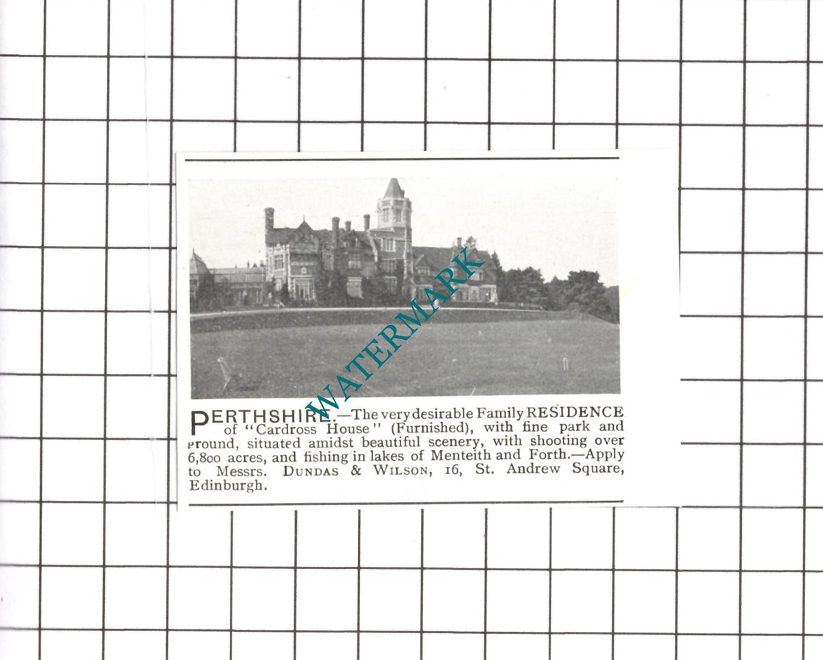 Cardross House Perthshire Letting Advert - 1903 SMALL Clipping