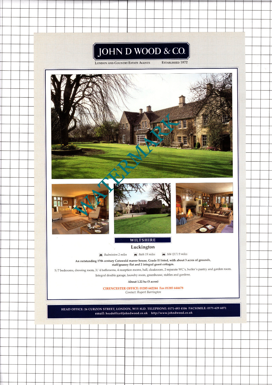 Luckington Wiltshire Manor House Sale Advert - 1998 Clipping