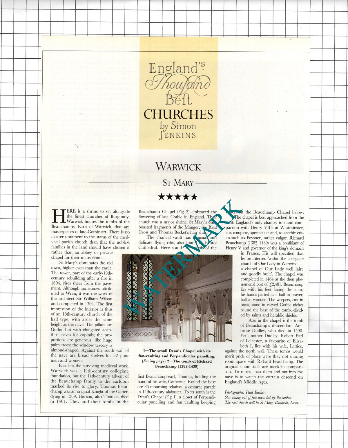 Church Of St Mary Warwick England  - 1997  Two-Part Cutting