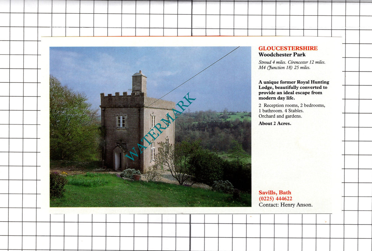 Woodchester Park Gloucestershire Hunting Lodge House Sale Advert - 1991 Clipping