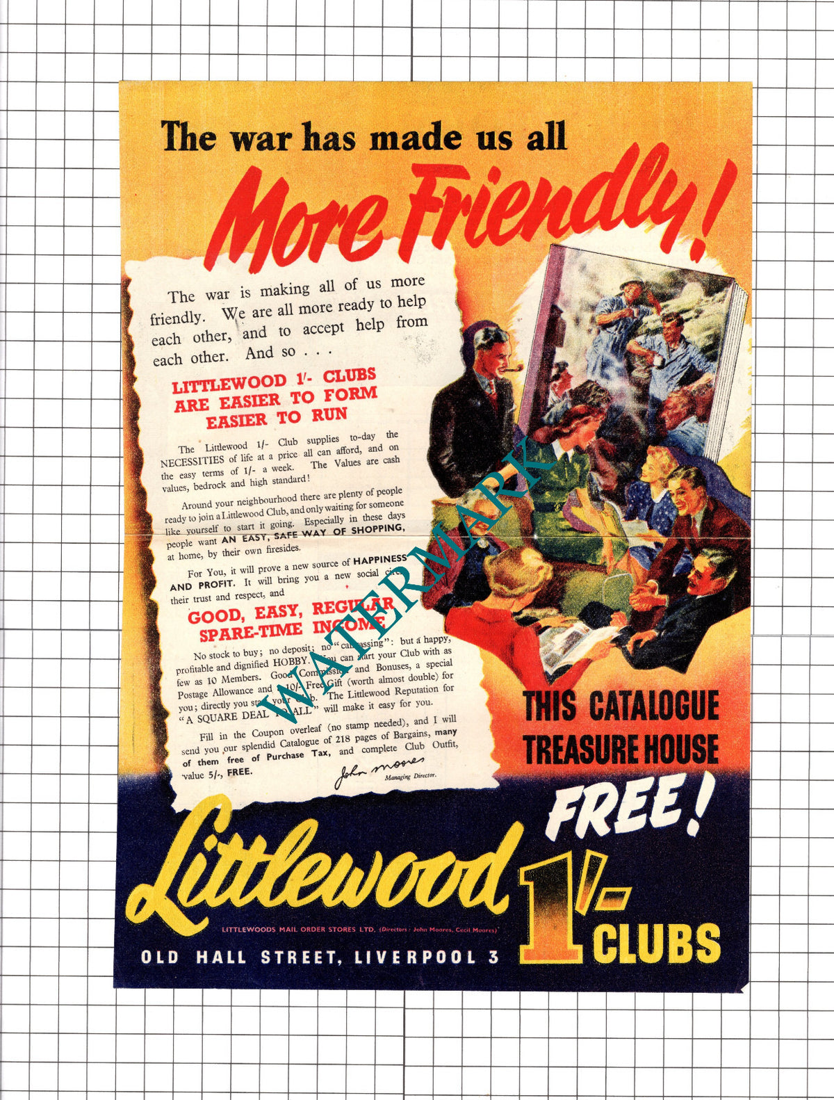 Littlewood Shilling Club Double-Sided Wartime WW2 Advert - 1940 Clipping / Print