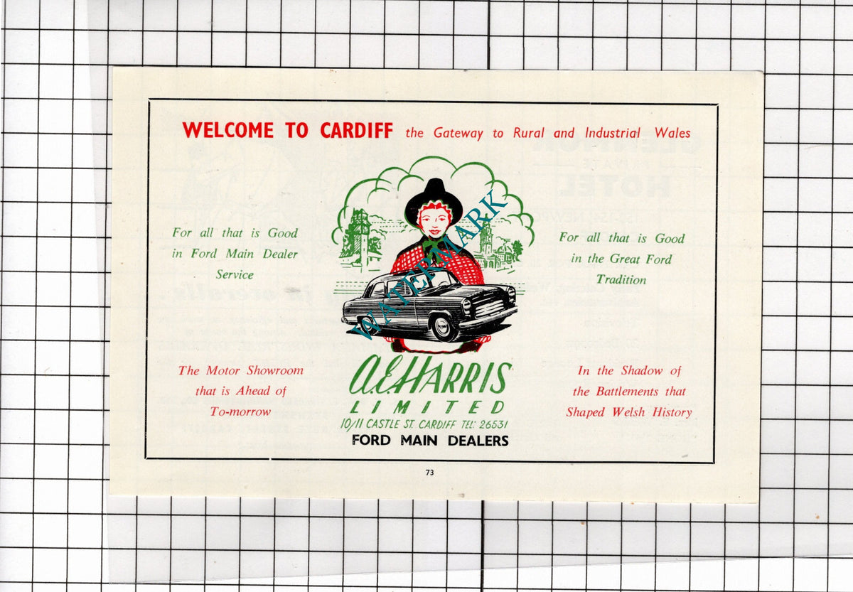 A E Harris Ltd Cardiff Wales Car Showroom Advert - 1958 Clipping