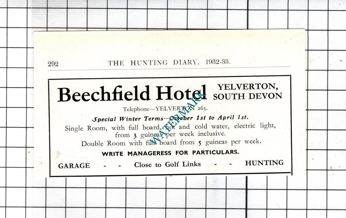 Beechfield Hotel Yelverton Devon  - 1932 SMALL Advert