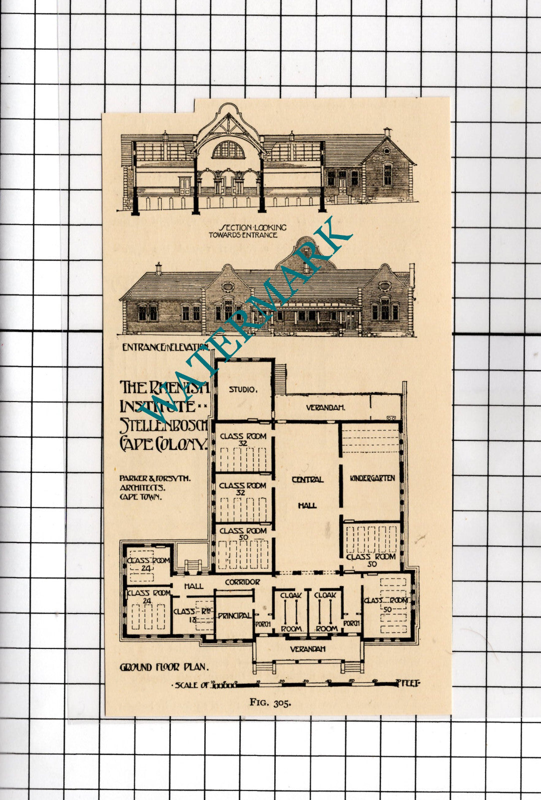 The Rhenish Institute Stellenbosch Cape Colony South Africa  - c.1911 Cutting