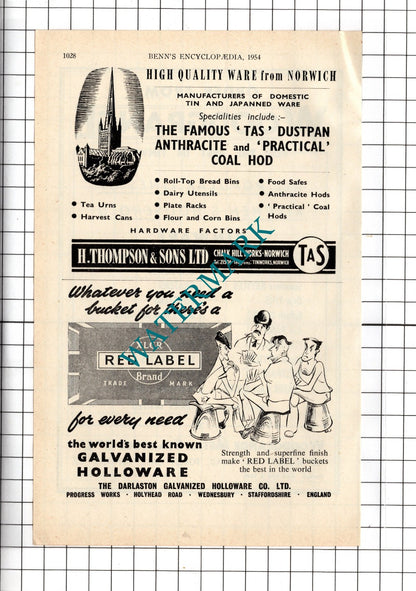 Woodgrange Metal Stamping Co  / H Thompson & Sons Norwich - 1954 Advert