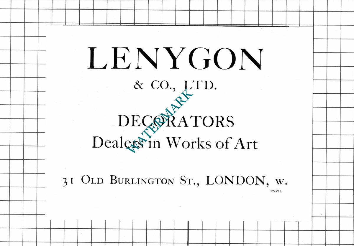Lenygon & Co Ltd Decorators Old Burlington Street London - 1910 Advert