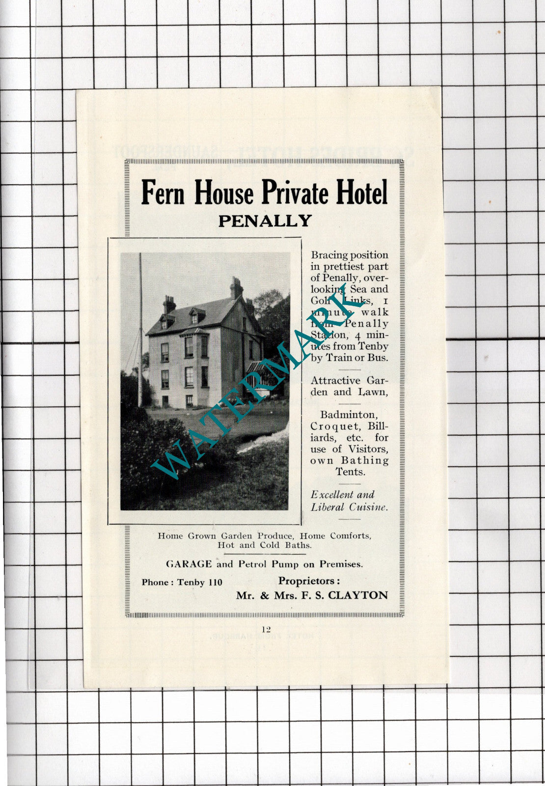 Fern House Penally Wales Mr F S Clayton Small Advert - 1936 Clipping
