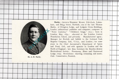 Lancelot Francis Orde Lowestoft Suffolk / Arthur Murby Lakenham -  1911 Clipping