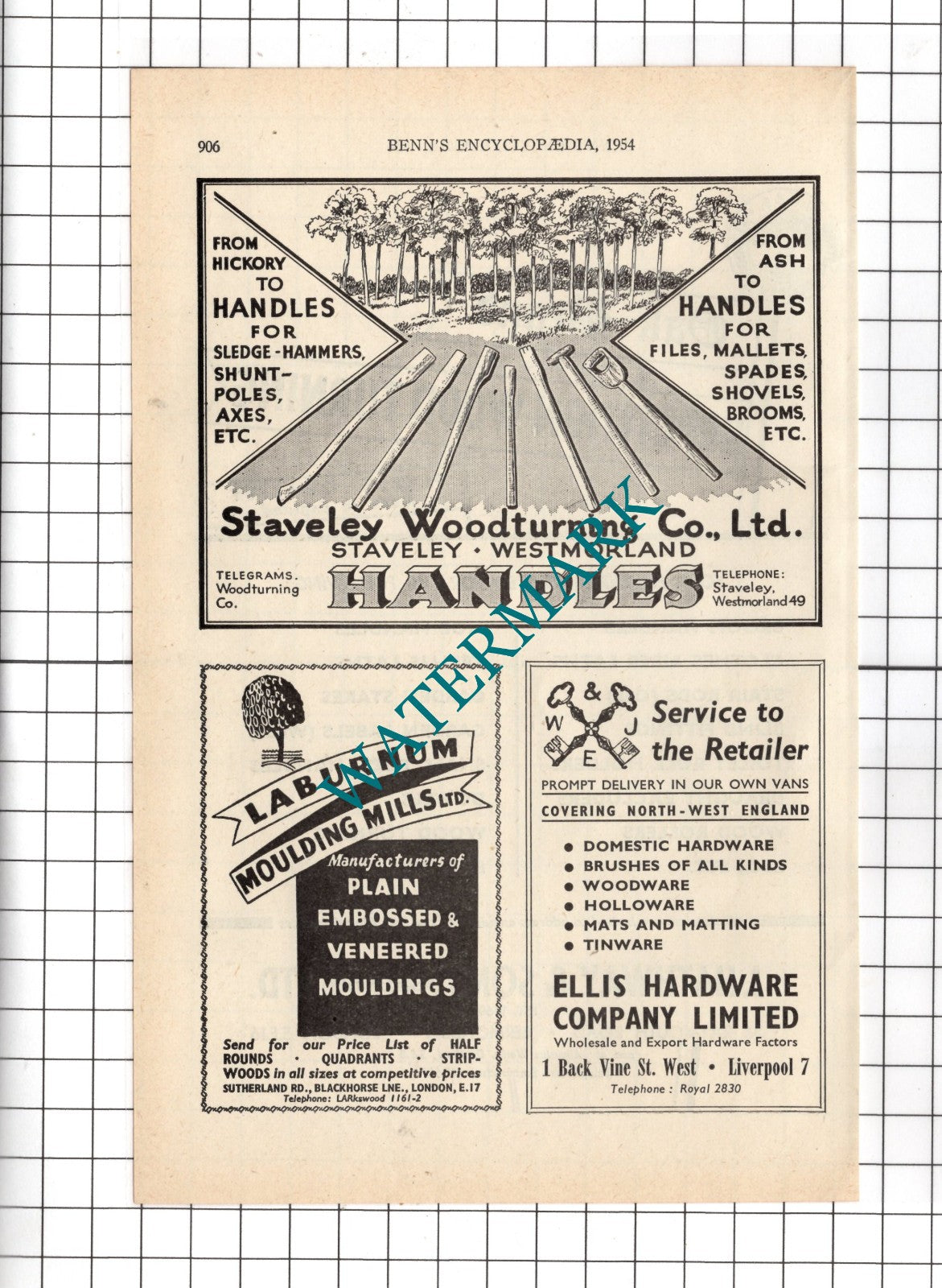 J Hathaway & Sons Bermondsey Ltd  / Staveley Woodturning Co Ltd - 1954 Advert