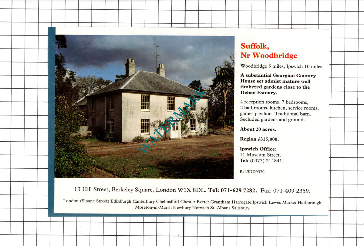 Woodbridge Suffolk House Sale Advert - c.1991 Cutting / Print