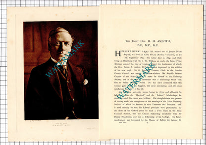 The Right Hon Herbert Henry Asquith Croft House Morley -- c.1920 Print / Article