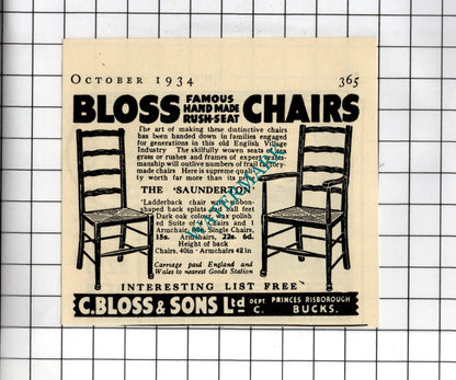 C Bloss & Sons Ltd Princes Risborough / Kay's Of Shetland - 1934 SMALL Advert