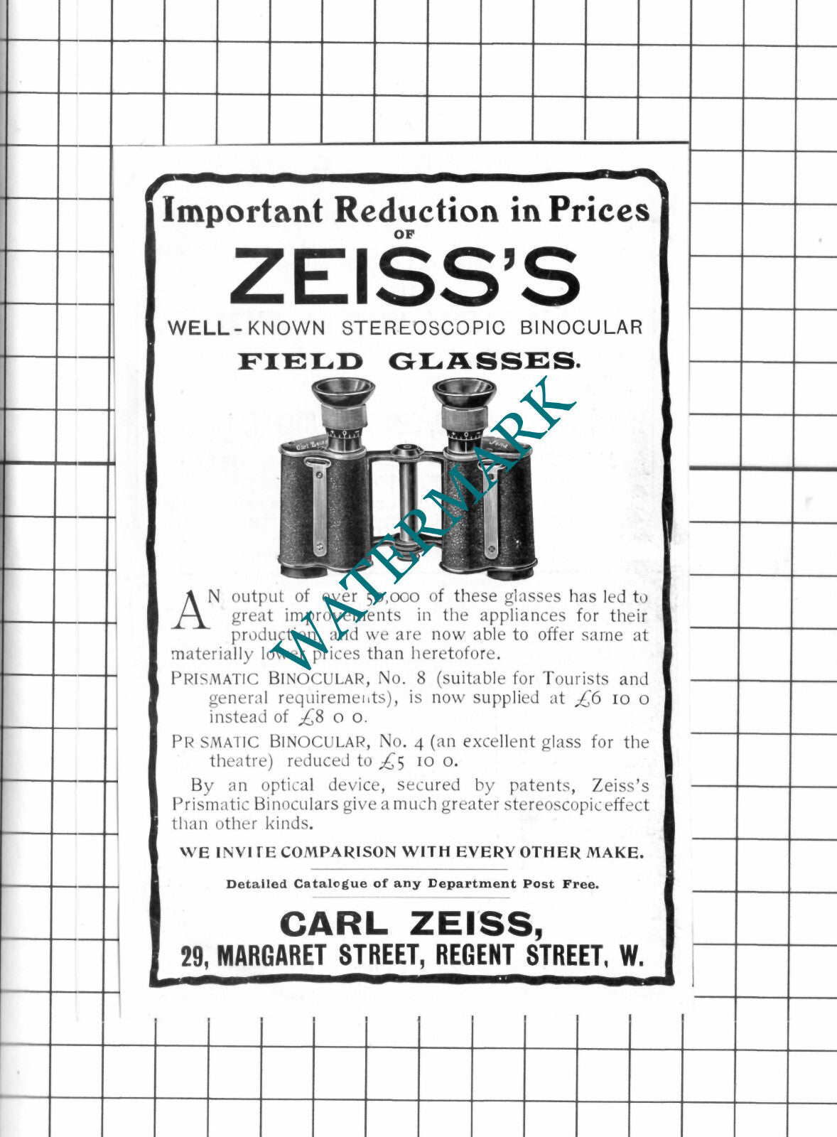Carl Zeiss Regent Street London  - 1903 SMALL ADVERT / Print