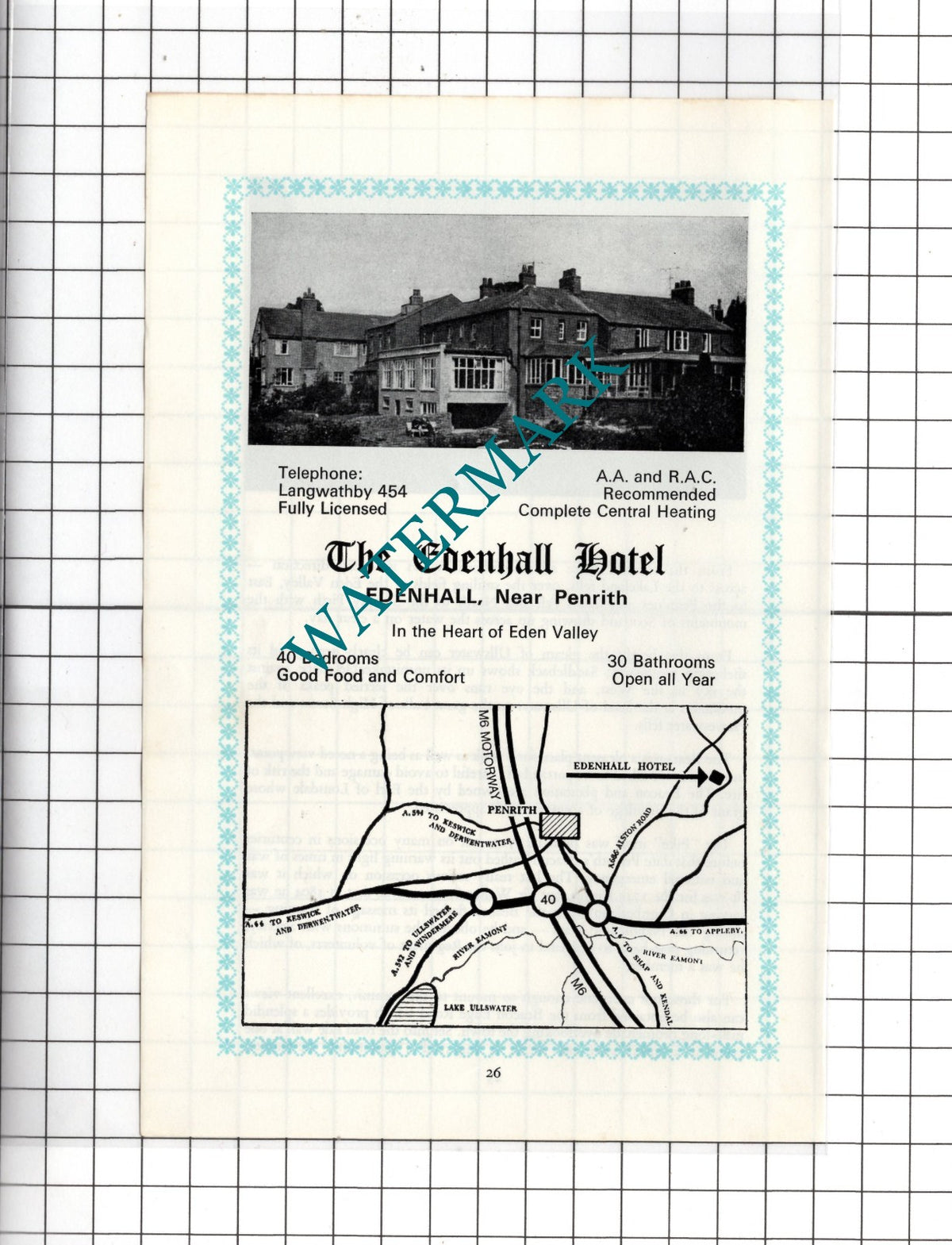 The Edenhall Hotel Edenhall Penrith Cumbria   - c.1975 Advert