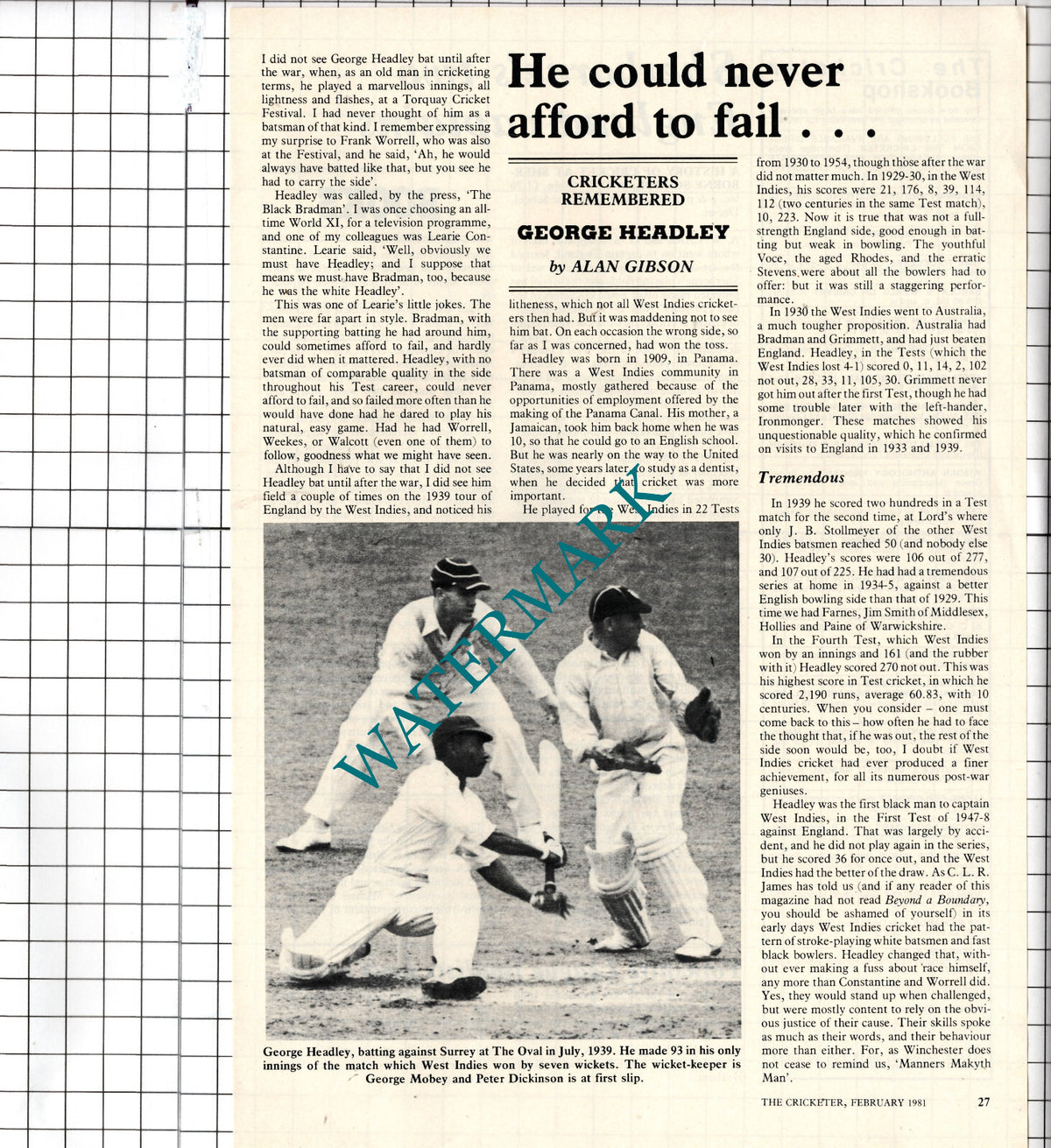 George Hedley Cricketer   - 1981 Article