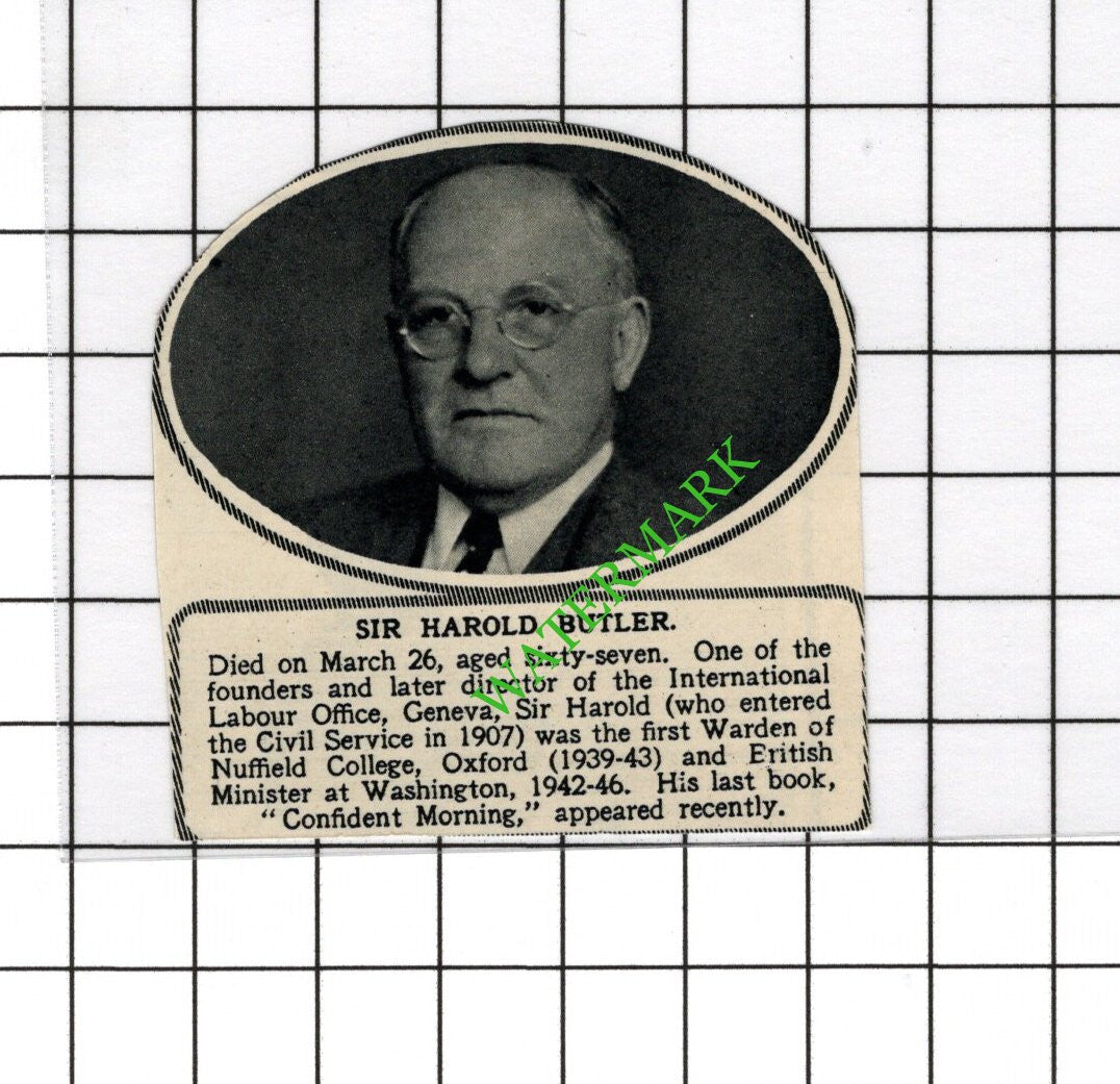 Sir Harold Butler  Obituary - 1951 SMALL Cutting