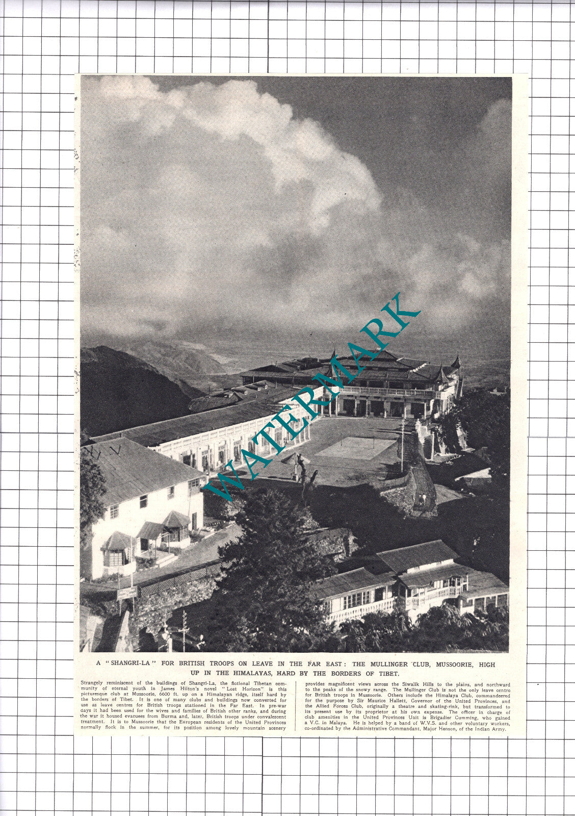 The Mullinger Club Mussoorie Himalayas Tibet - 1945 Clipping / Print