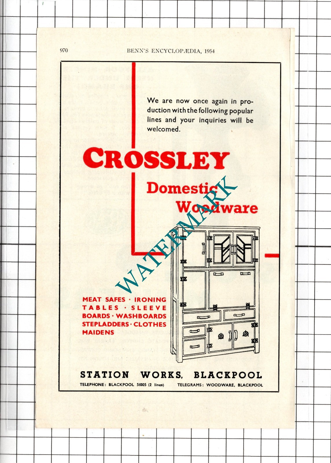Spong & Co Ltd London  / Crossley Domestic Woodware Blackpool  - 1954 Advert