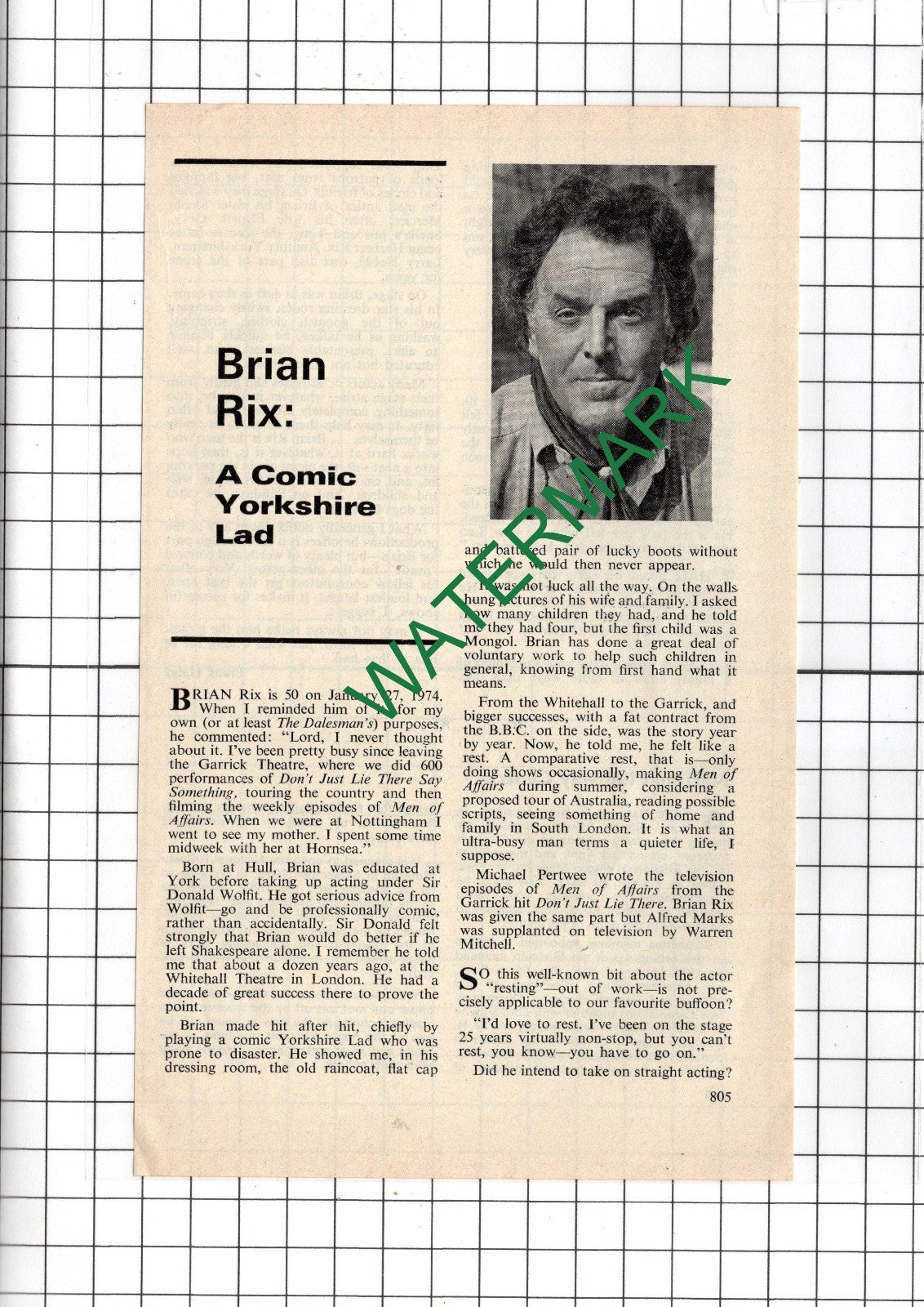Brian Rix Actor  - 1974 Article