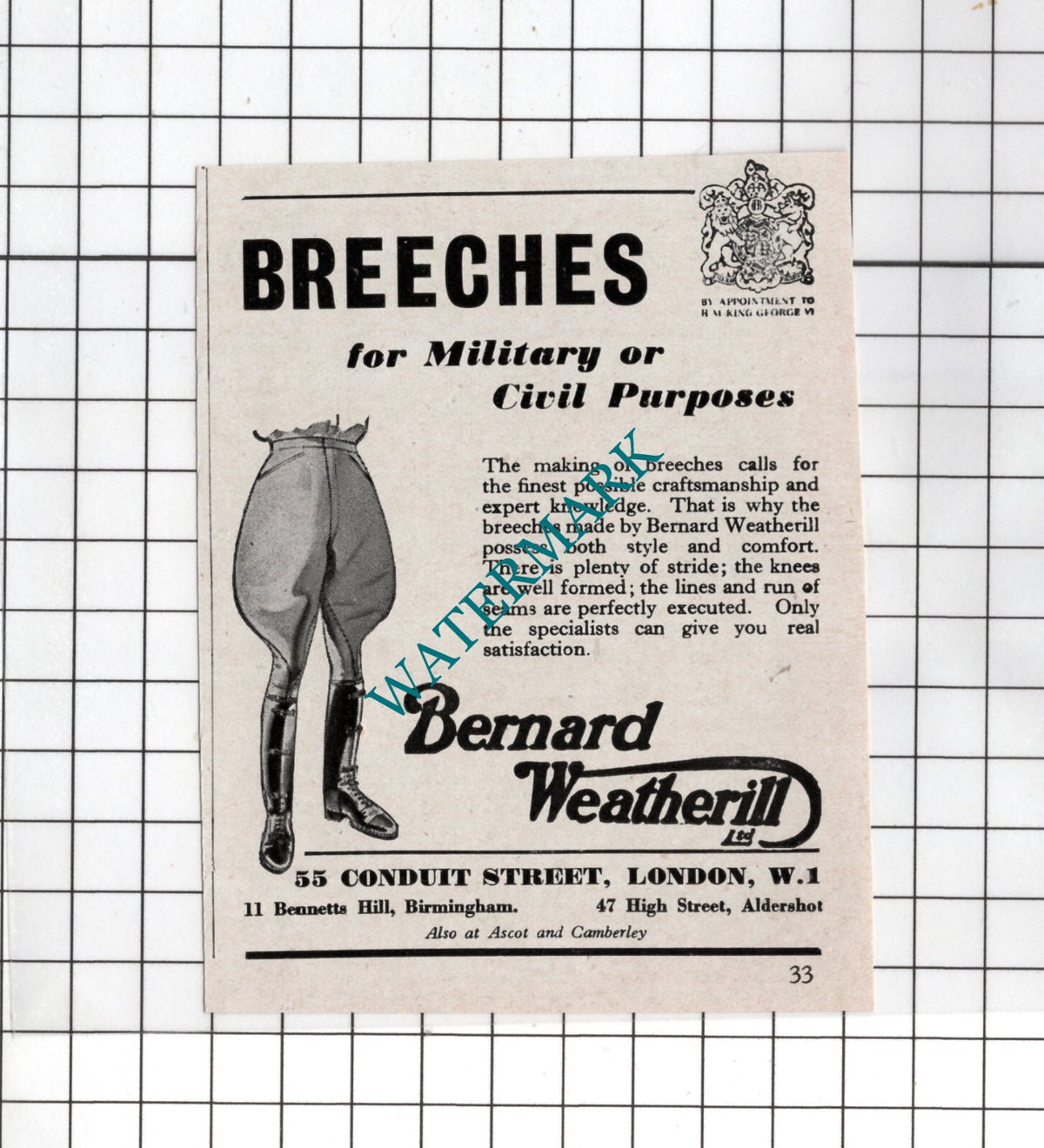 Bernard Weatherill Ltd London Breeches Advert - 1942 Small Clipping