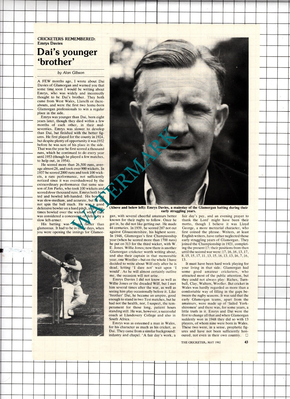 Emrys Davies Cricketer Cricket  - 1982  Article