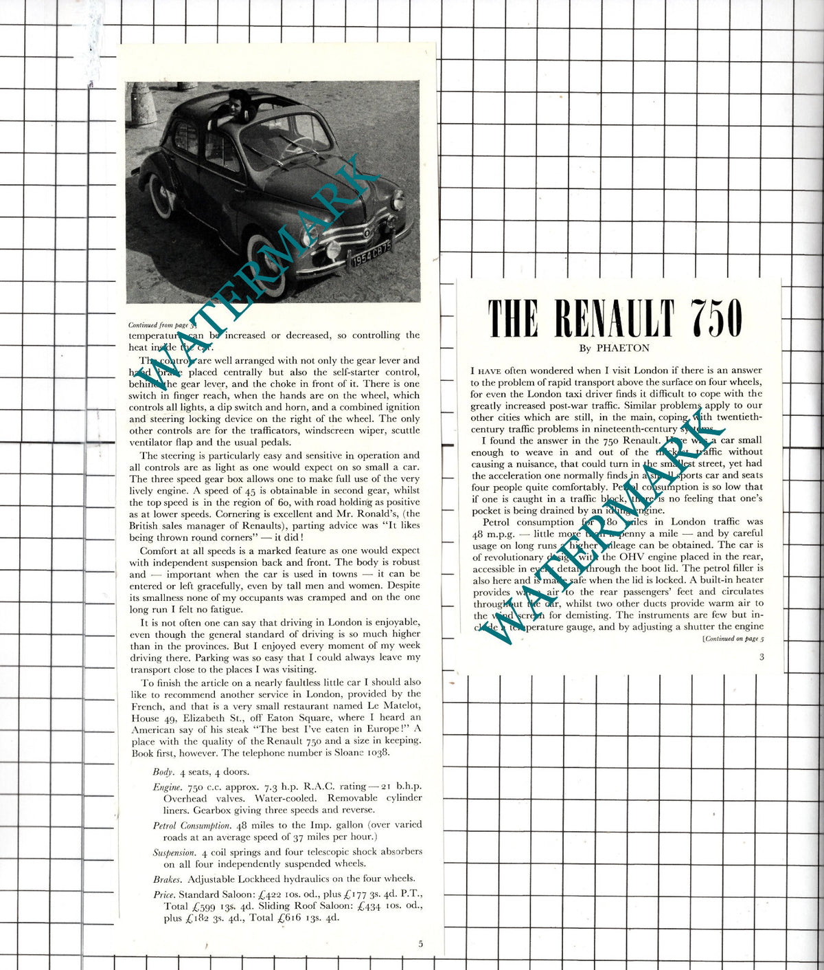 The Renault 750 Car Review - 1954 Two-Part Clipping